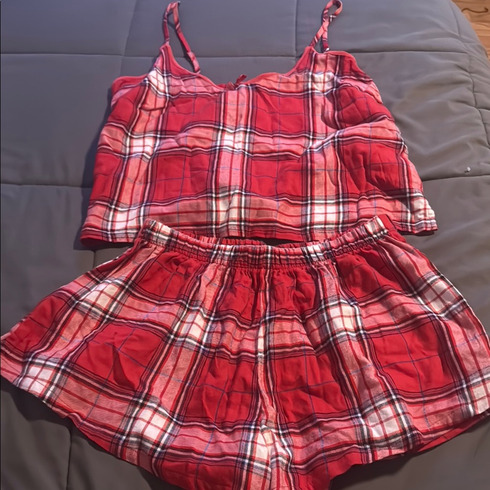 Red Plaid Tank and Shorts Set